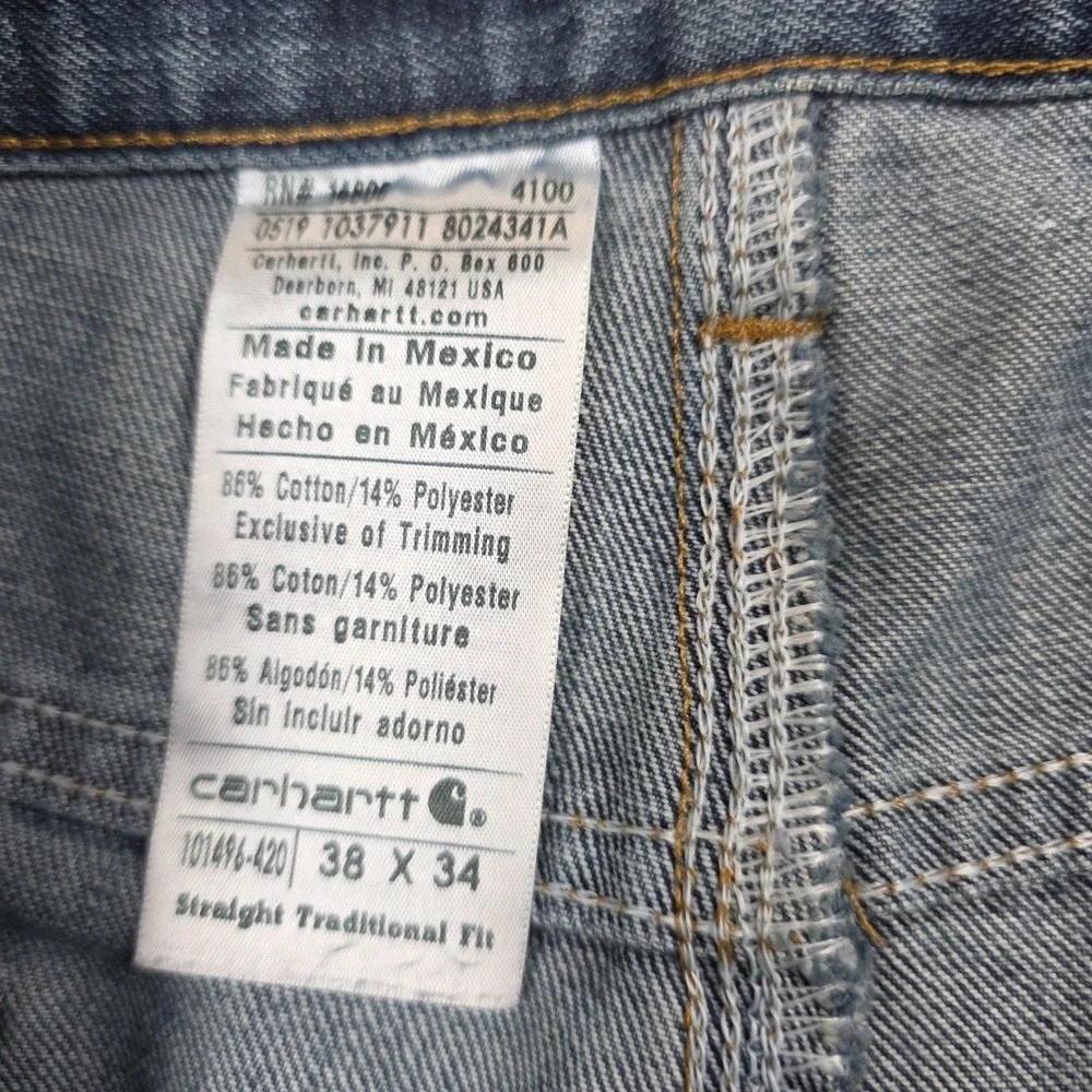 Carhartt Jeans Mens 38x34 Blue Straight Traditional Fit Denim Streetwear Outdoor